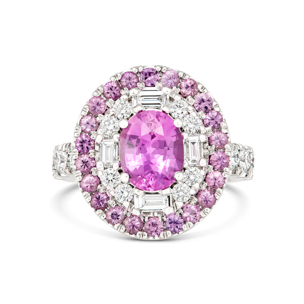 pink sapphire double halo diamond ring