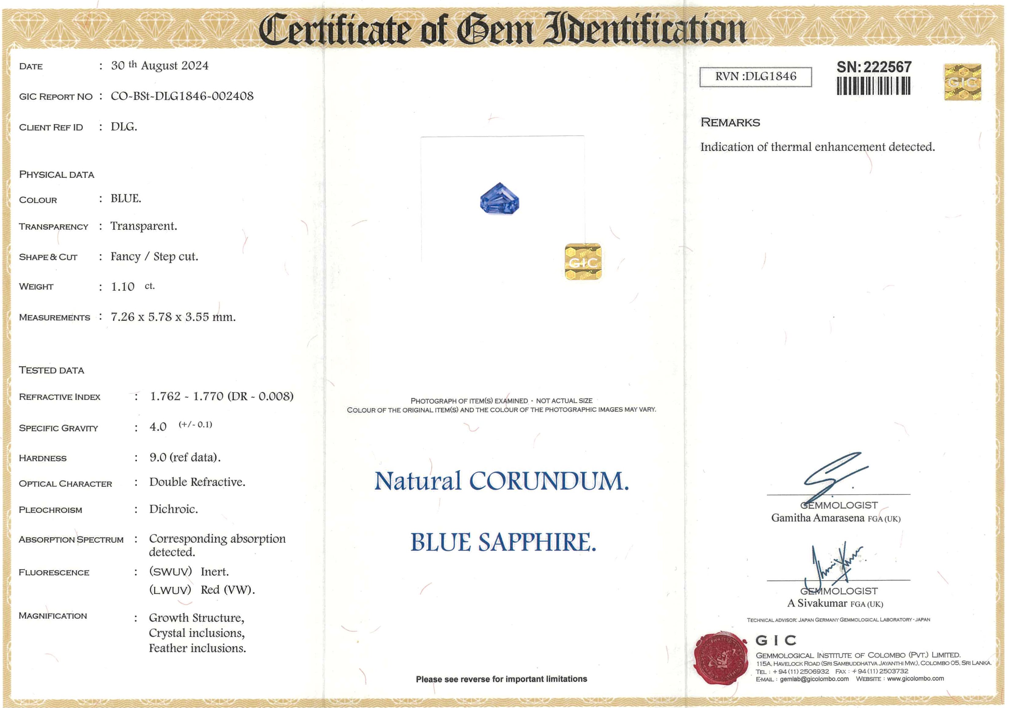 1.10 ct Ceylon Blue Sapphire Fancy Cut Natural Unheated