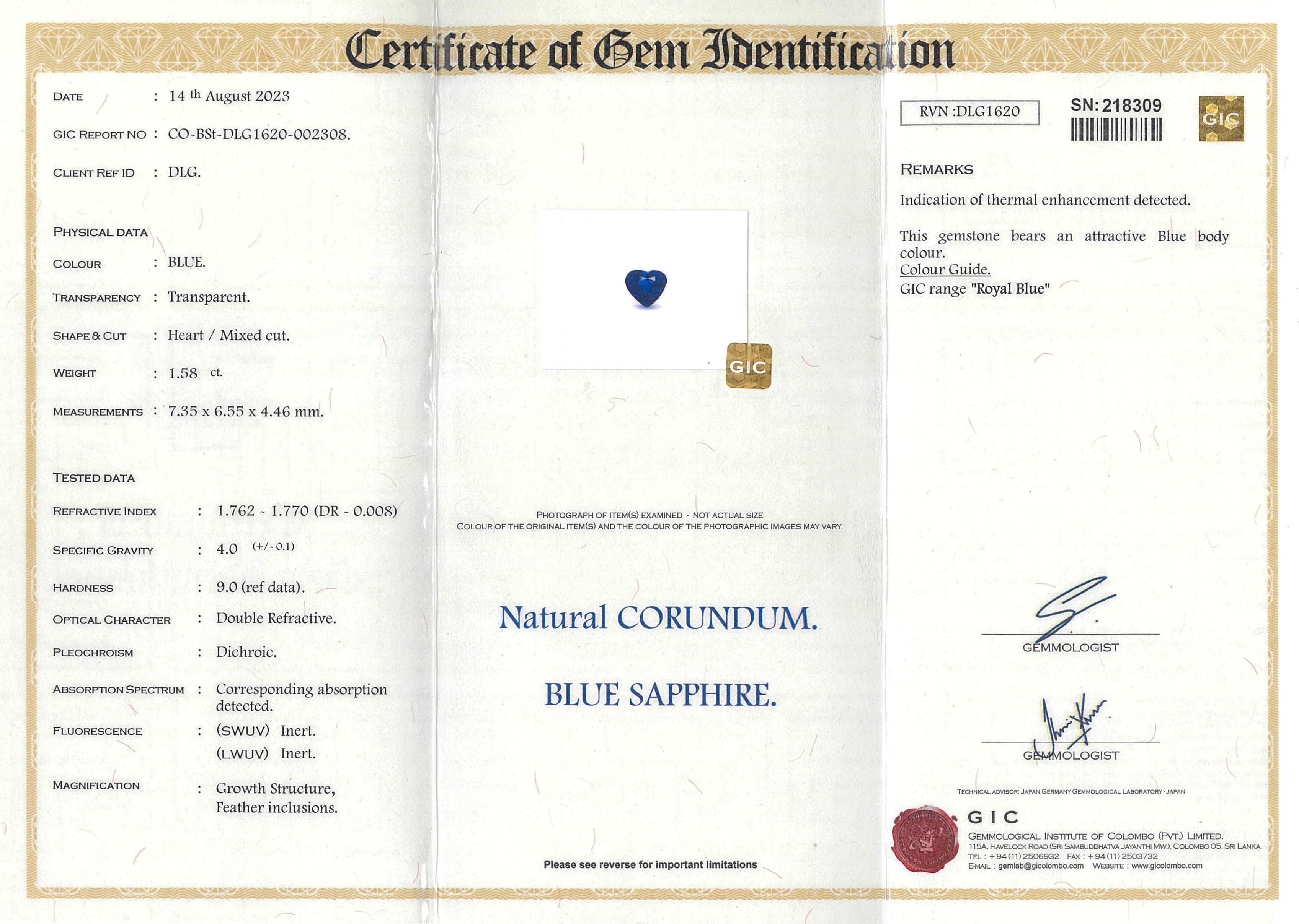 1.58 ct Royal Blue Sapphire