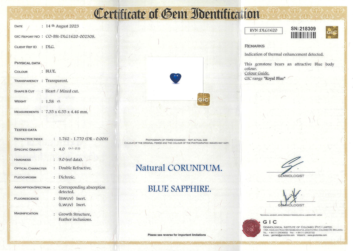 1.58 ct Royal Blue Sapphire
