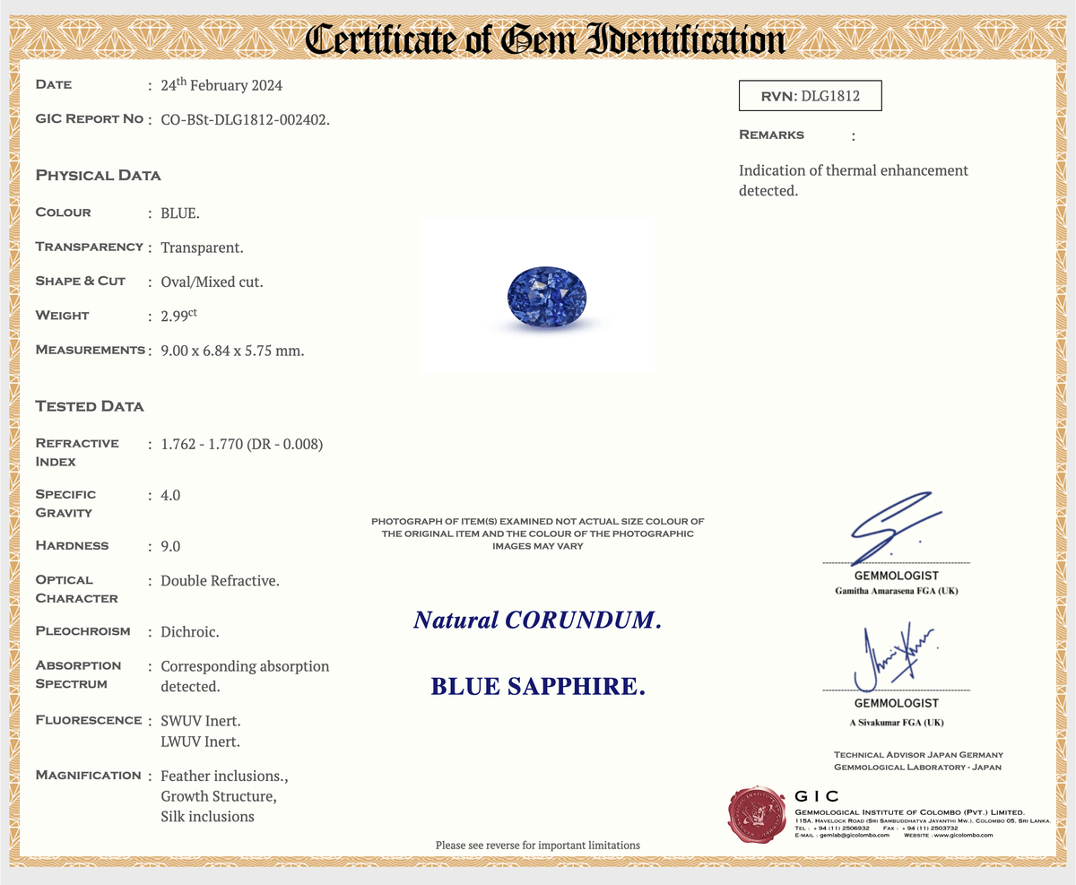 2.99 ct Blue Sapphire Oval Natural Heated Gemstones