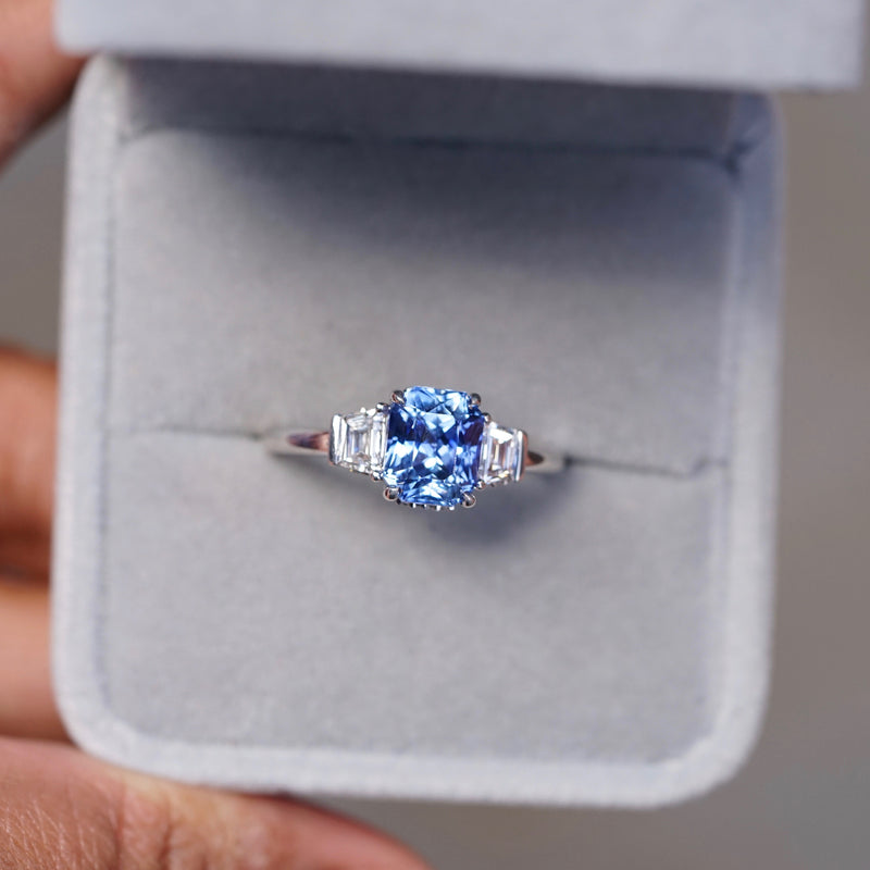 Cornflower Blue Ceylon Sapphire Diamond Hidden Halo Ring