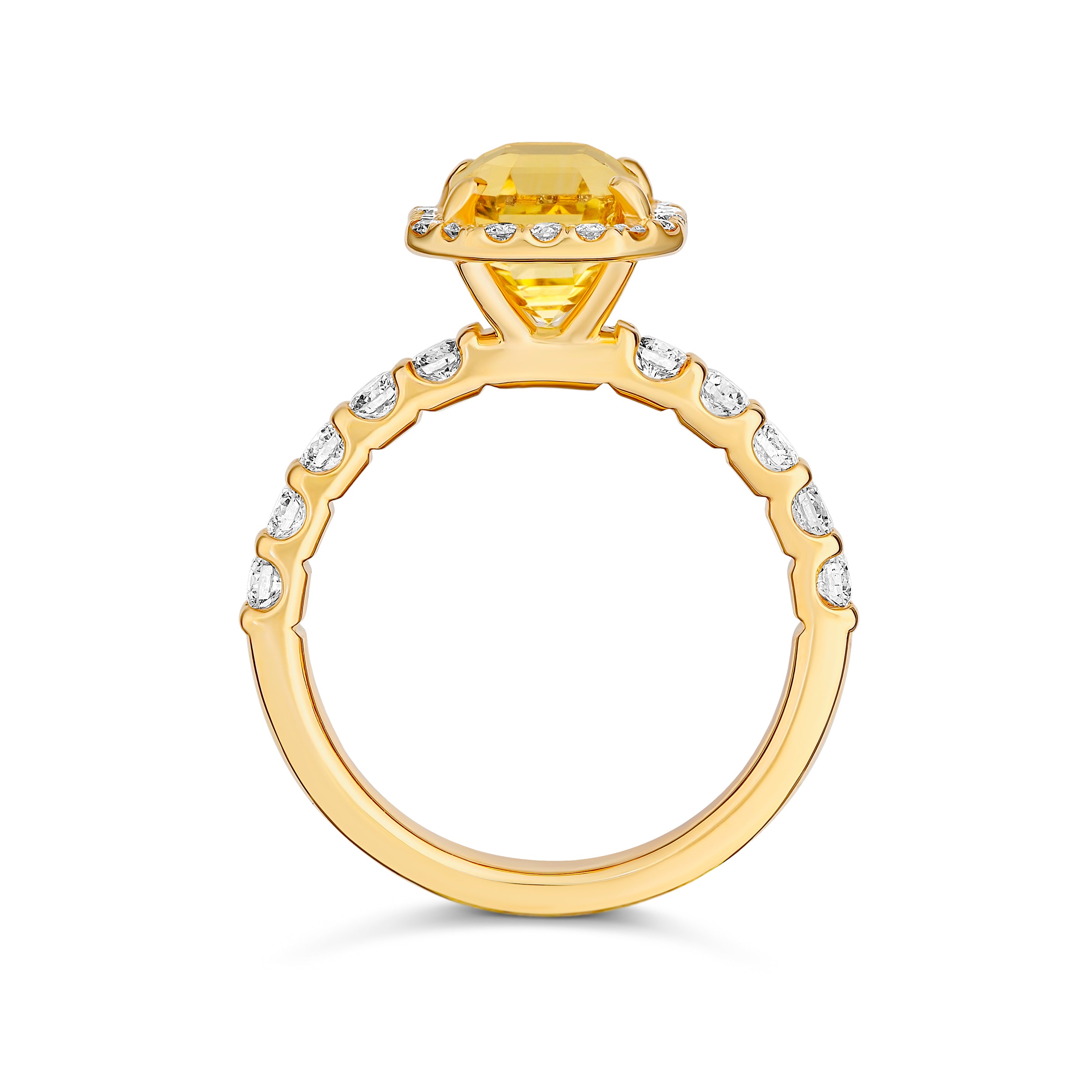 Yellow Sapphire Diamond Halo Engagement Ring on 18k Yellow Gold