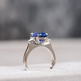 Ceylon Blue Sapphire Diamond Trilogy Platinum Ring 5.02 ct