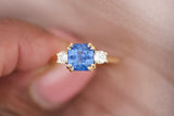 Radiant Cut Blue Sapphire Diamond Three Stone Engagement Ring