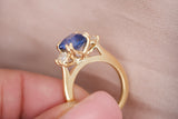 Radiant Cut Blue Sapphire Diamond Three Stone Engagement Ring
