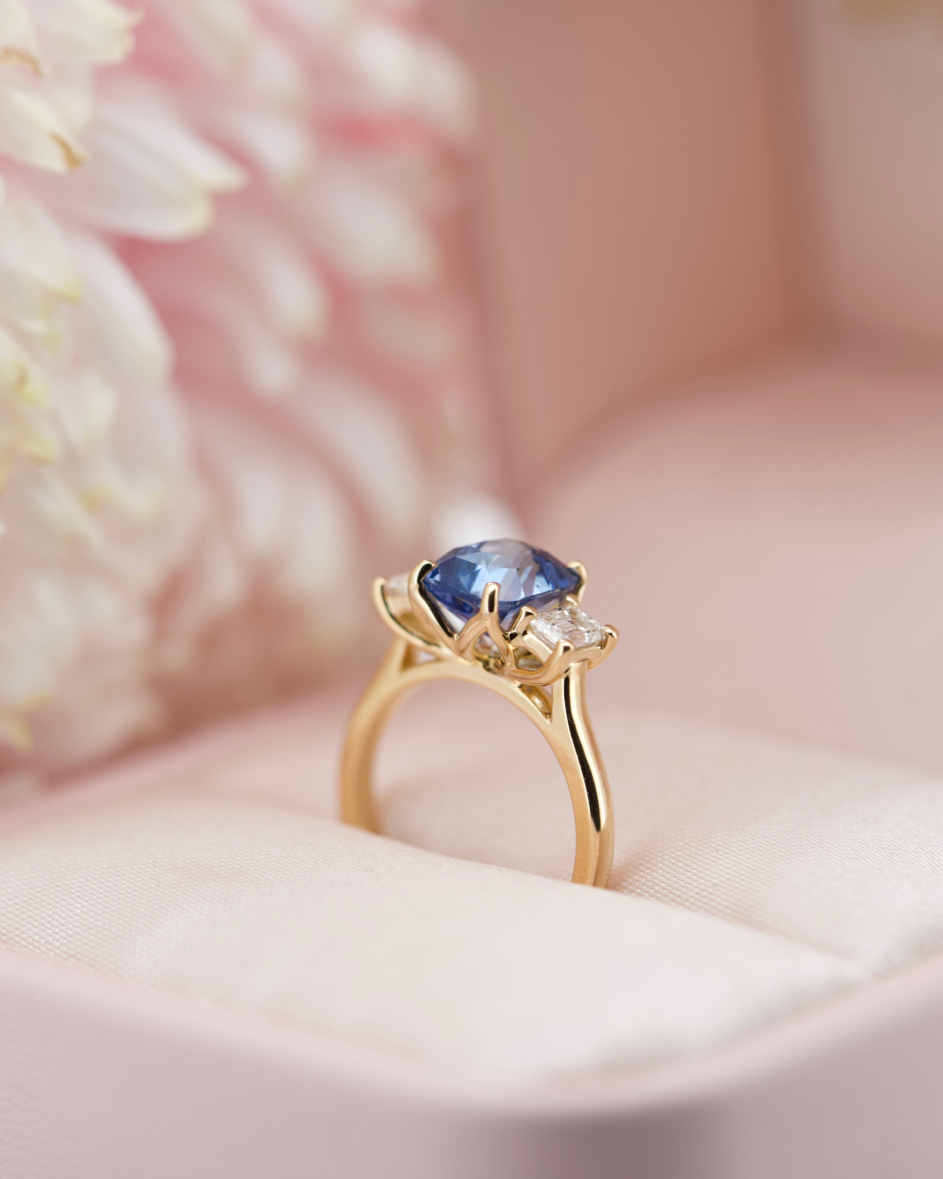 Cornflower Blue Sapphire Trilogy Engagement Ring