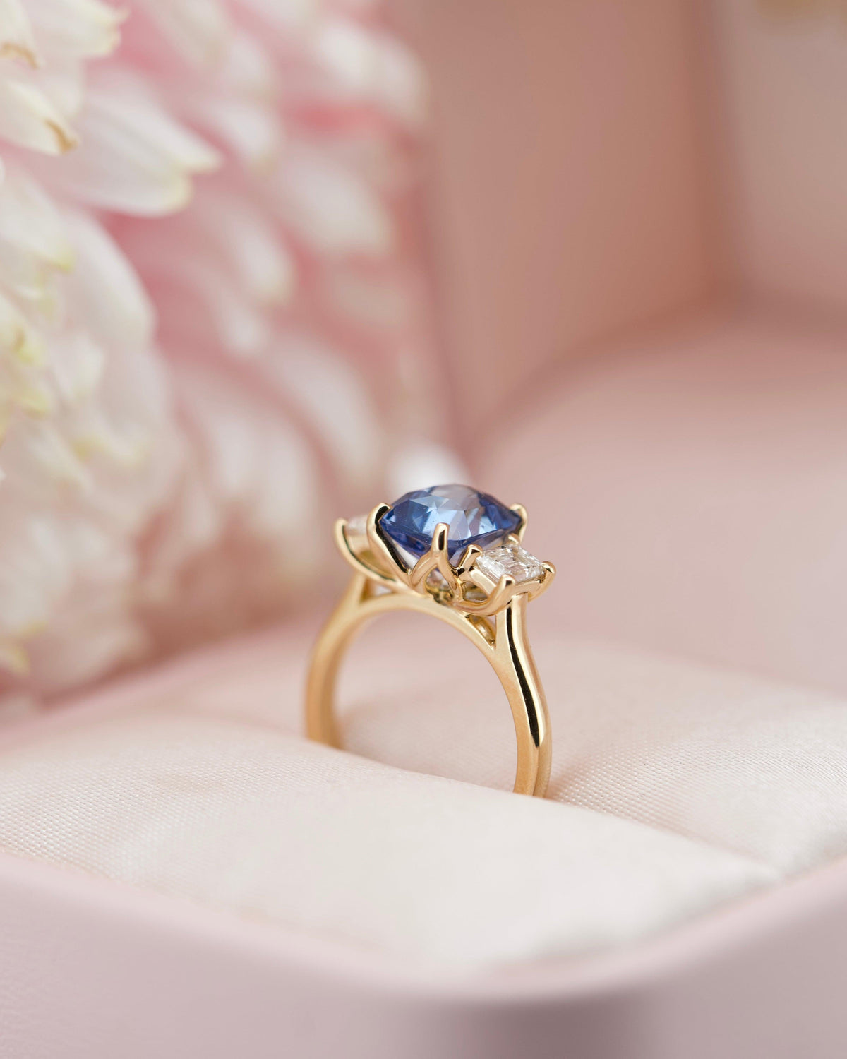 Cornflower Blue Sapphire Trilogy Engagement Ring