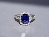 Royal Blue Ceylon Sapphire Diamond Halo Engagement Ring