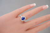 Royal Blue Ceylon Sapphire Diamond Halo Engagement Ring