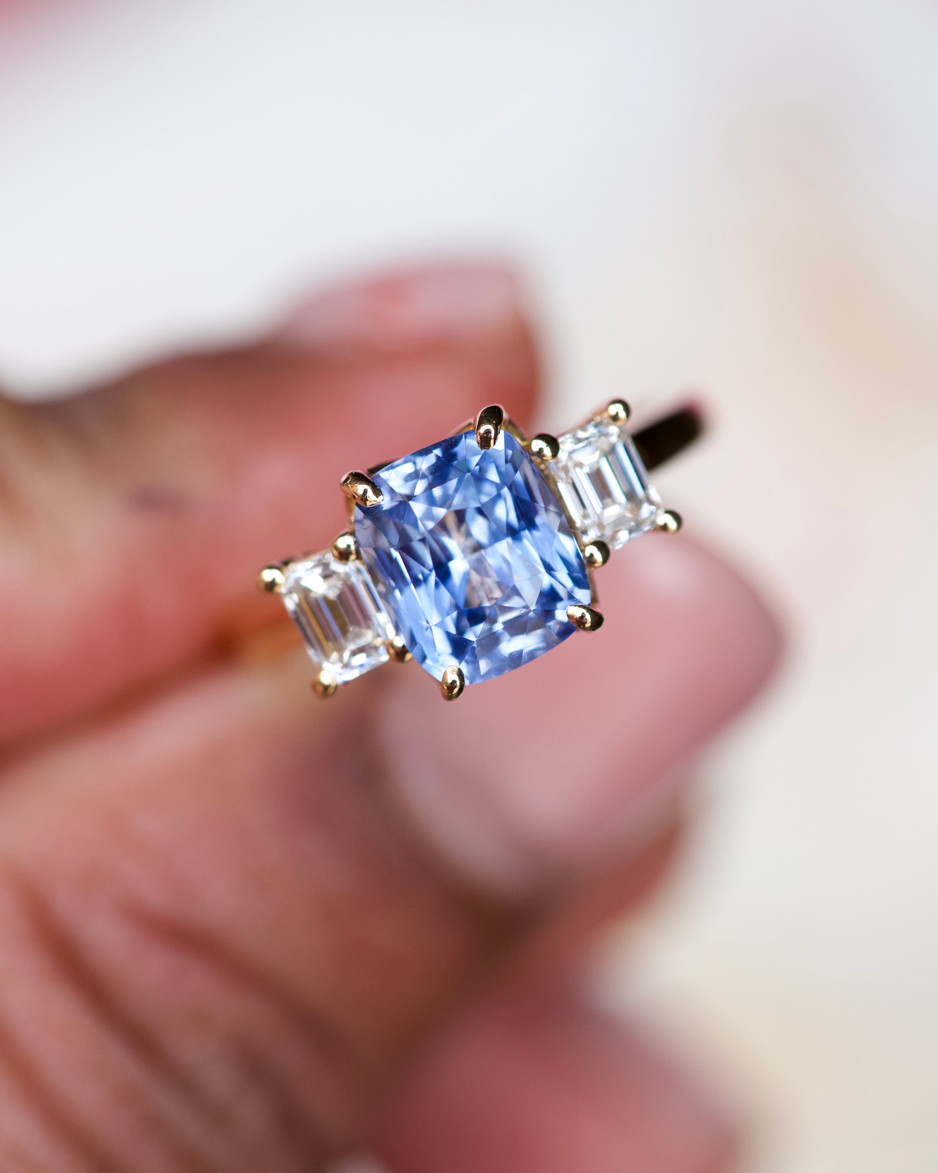 Cornflower Blue Sapphire Trilogy Engagement Ring