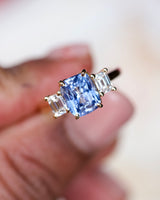 Cornflower Blue Sapphire Trilogy Engagement Ring
