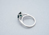 Emerald Cut Teal Sapphire Baguette Diamond Engagement Ring