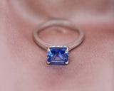 Emerald Cut Cornflower Blue Ceylon Sapphire Engagement Ring