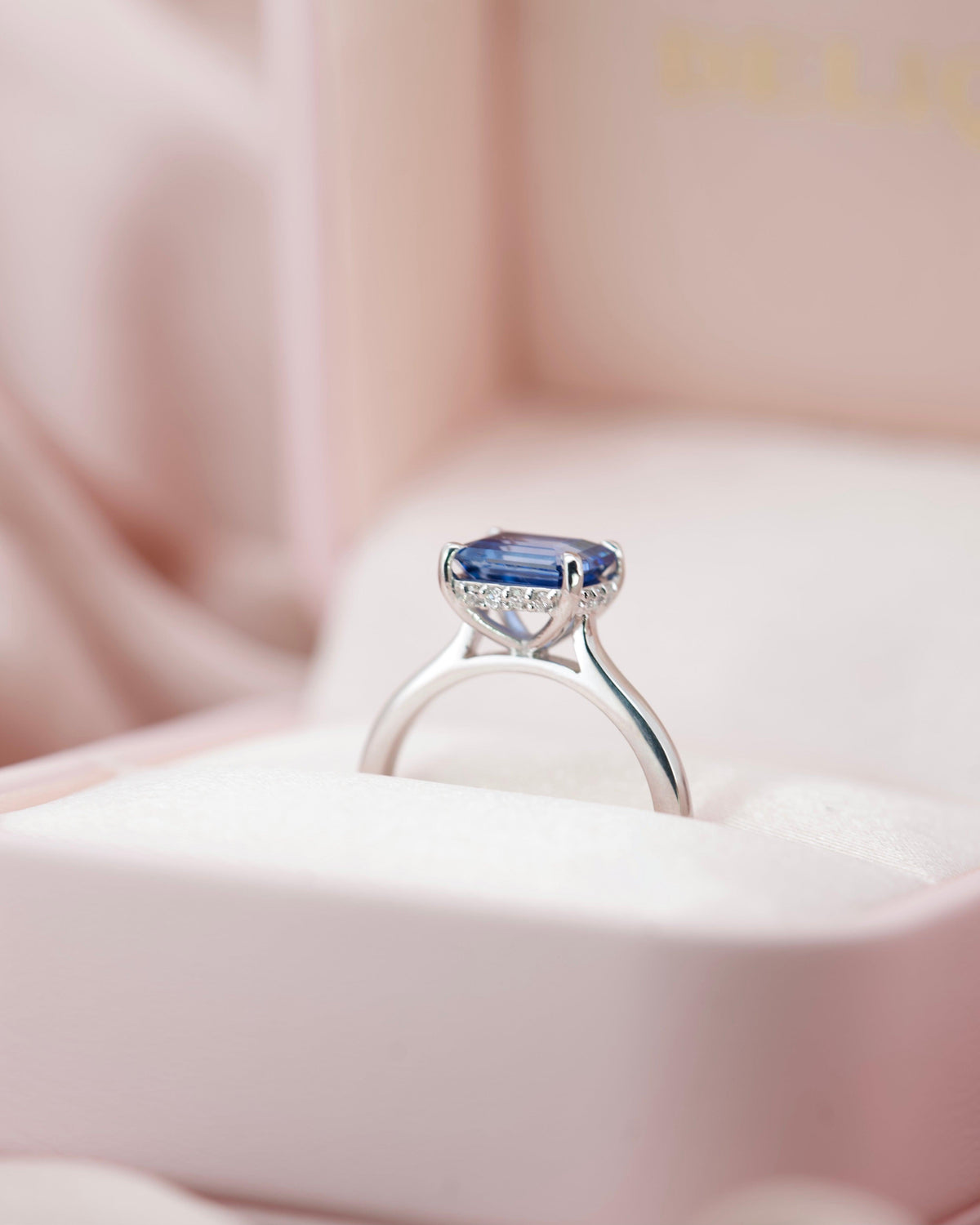 Emerald Cut Cornflower Blue Ceylon Sapphire Engagement Ring