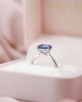 Emerald Cut Cornflower Blue Ceylon Sapphire Engagement Ring