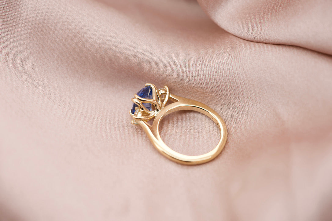 Radiant Cut Blue Sapphire Diamond Three Stone Engagement Ring