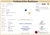 teal natural sapphire in radiant cut certificate