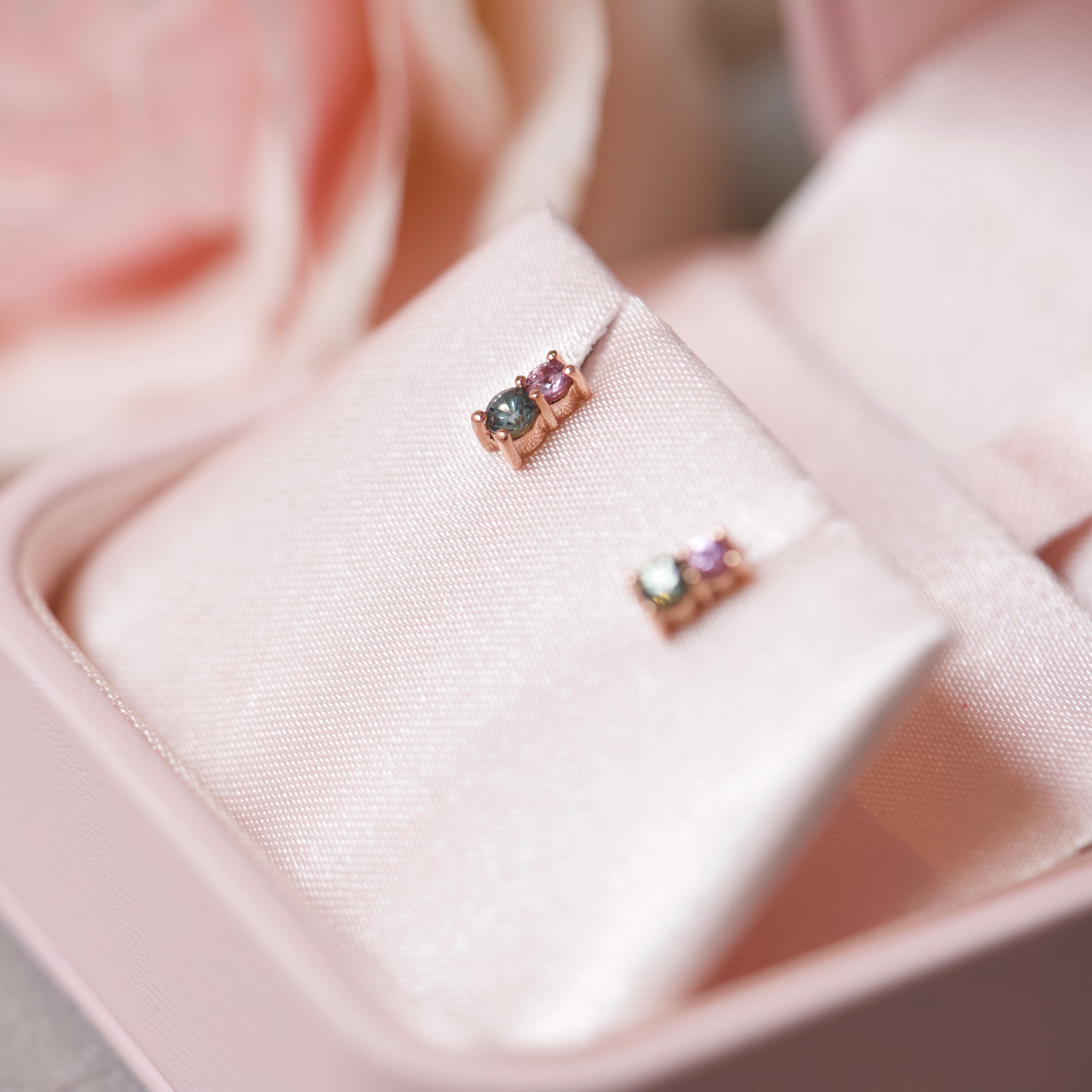 STARLET Mix Sapphire Stud Earrings 9k Rose Gold