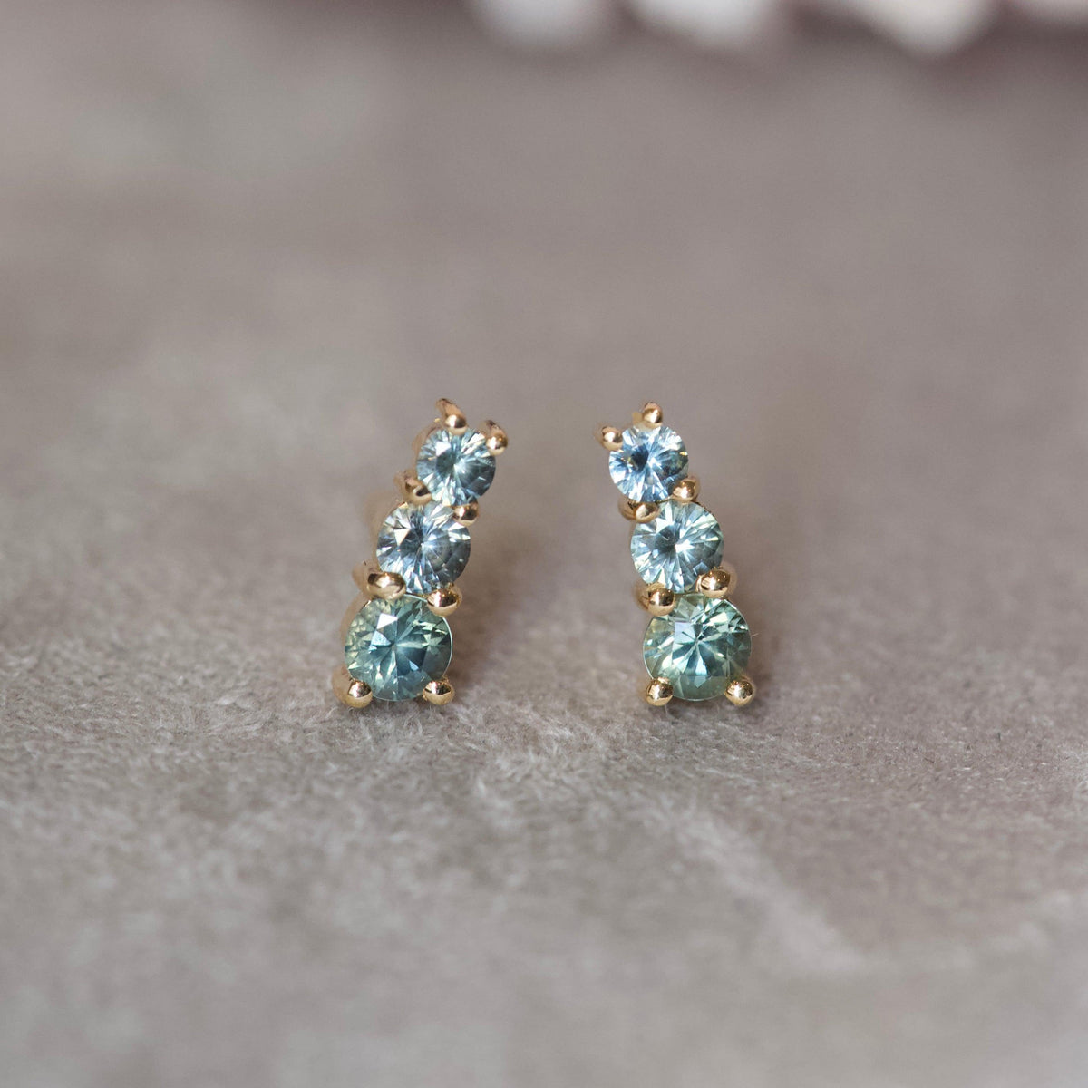 STARLET Green Sapphire Stud Earrings 18k Yellow Gold