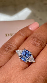 Radiant Cut Ceylon Sapphire and Diamond Three-Stone Engagement Ring