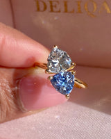 Blue & White Sapphire Trillion Toi et Moi Engagement Ring