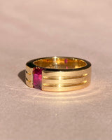 Close-up ruby band with polished finish