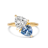 Blue and white sapphire Toi et Moi engagement ring in yellow gold