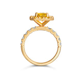 Ceylon yellow sapphire and diamond halo ring