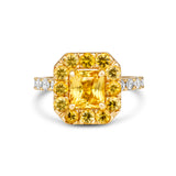 Unheated yellow sapphire halo engagement ring in gold