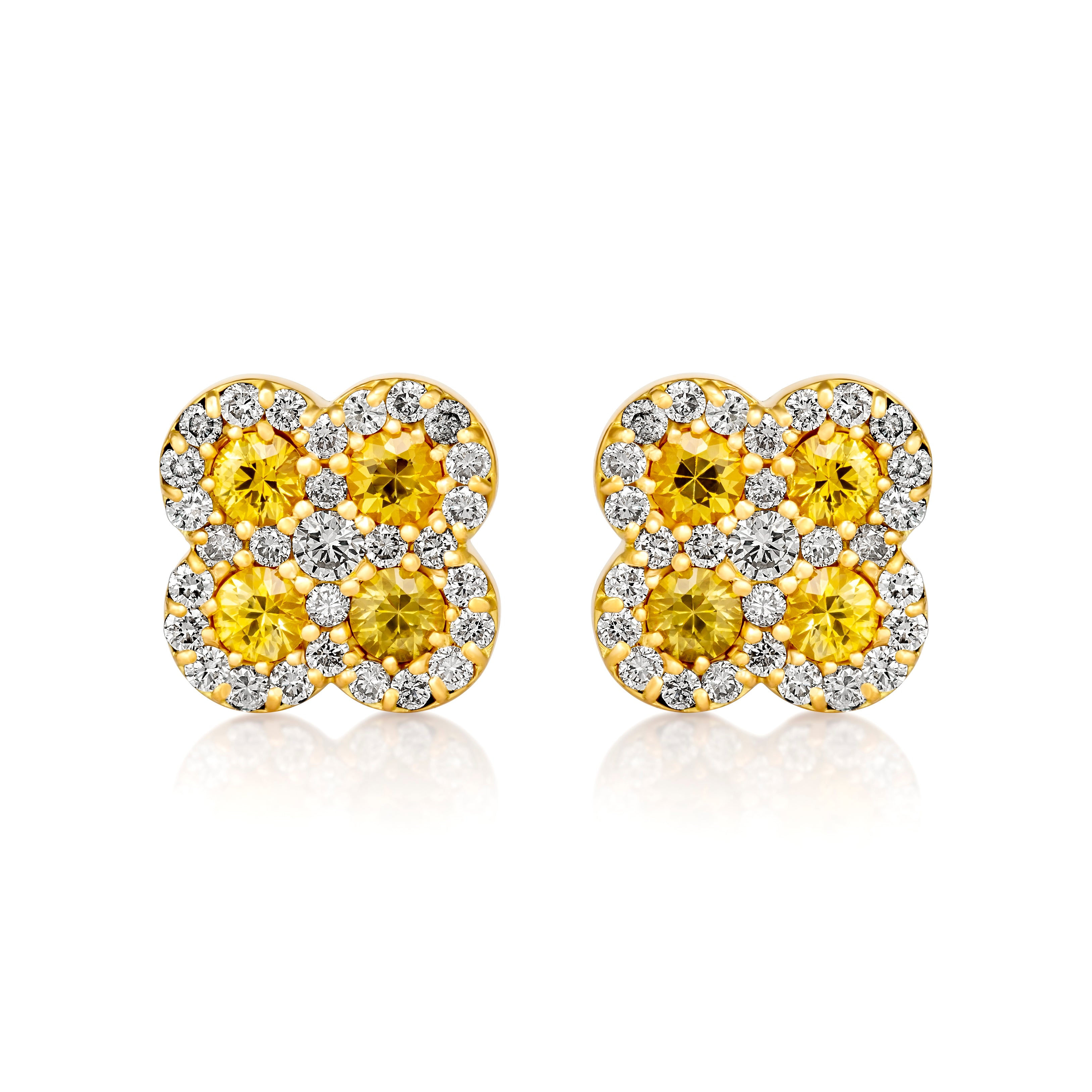 Yellow sapphire clover earrings with diamond halo