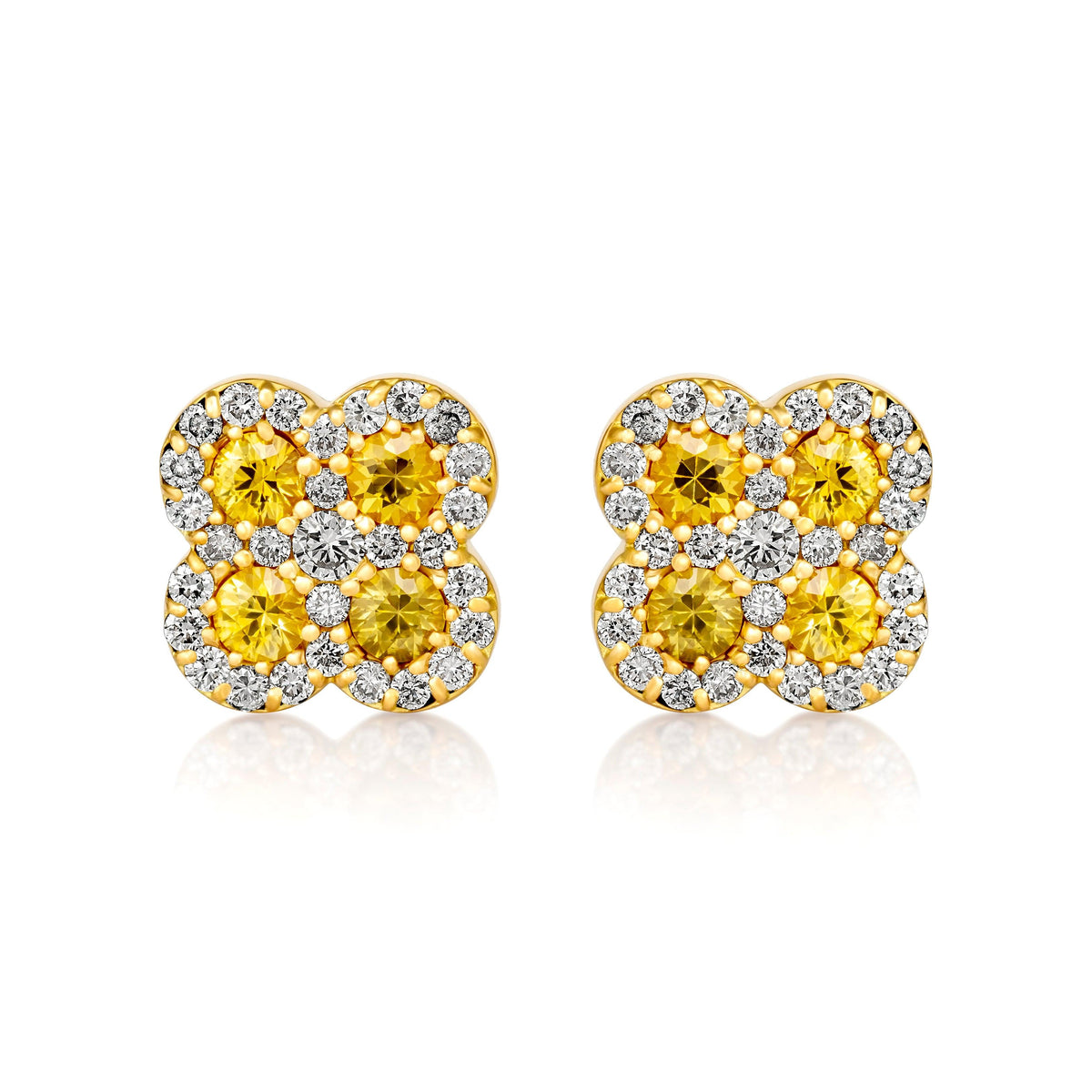 Yellow sapphire clover earrings with diamond halo