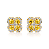 Yellow sapphire clover earrings with diamond halo