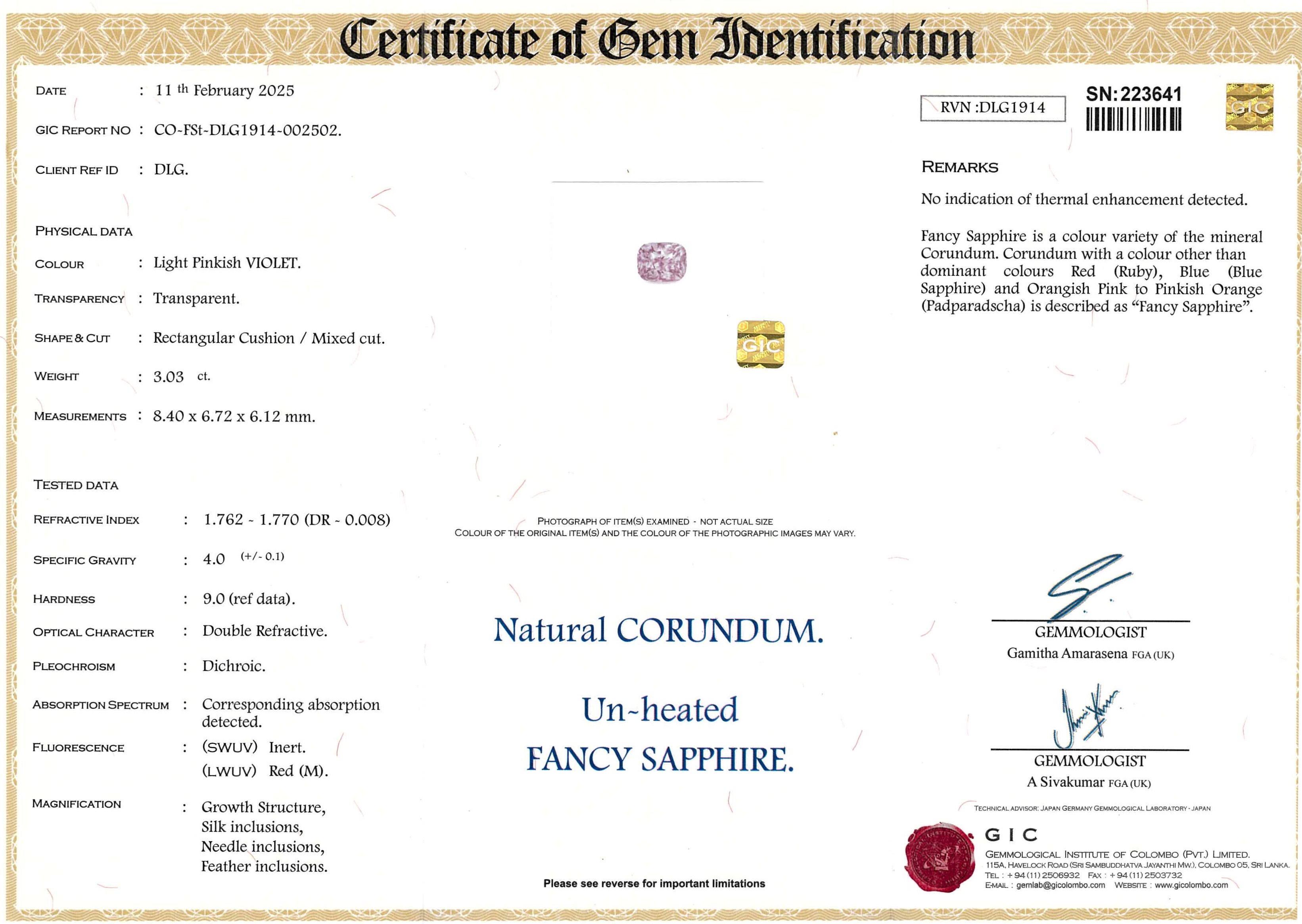 pink cushion cut sapphire at Deliqa Gems cert