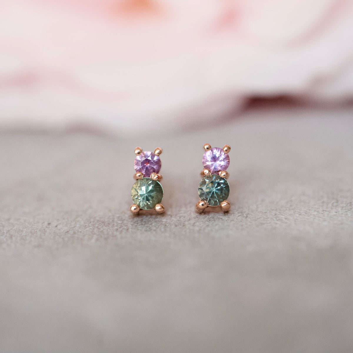 STARLET Mix Sapphire Stud Earrings 9k Rose Gold