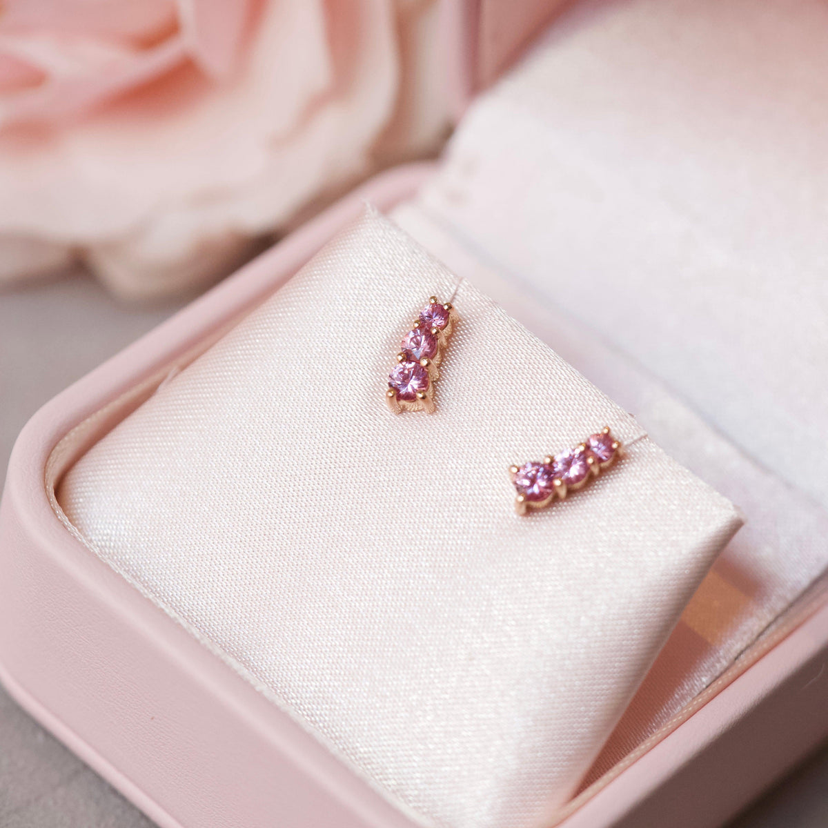 STARLET Pink Sapphire Stud Earrings 18k Rose Gold