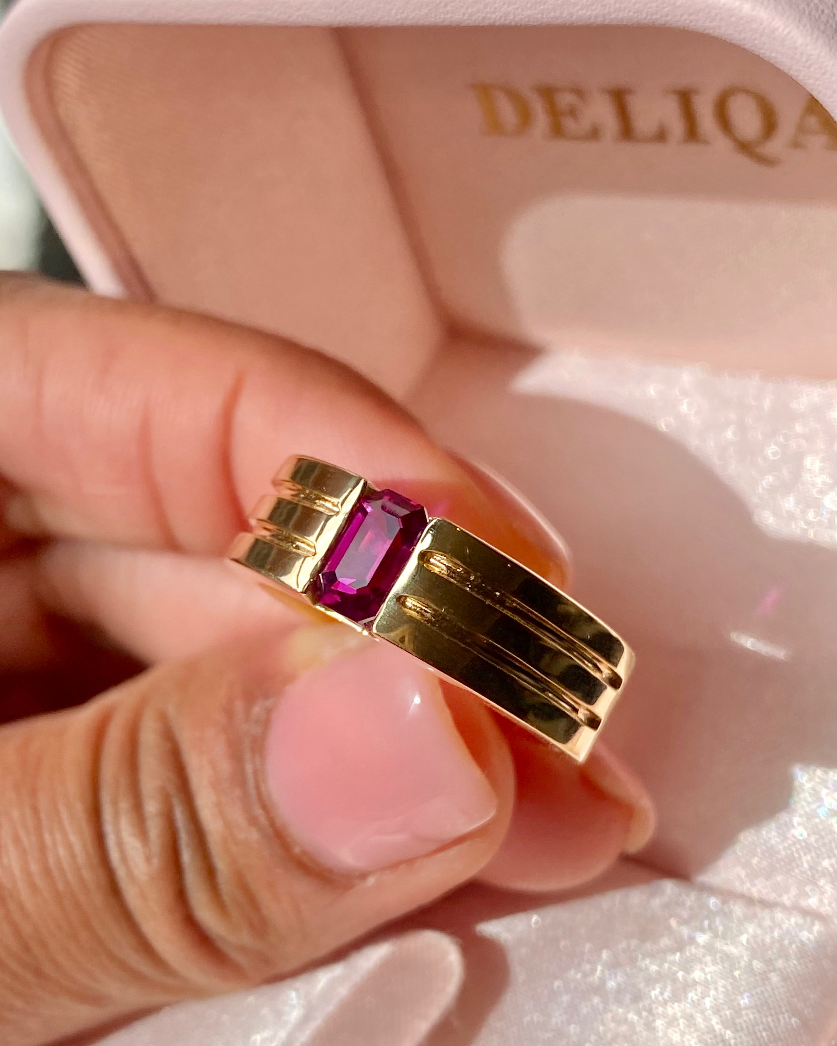 Emerald Cut Ruby Yellow Gold Men's Wedding Band