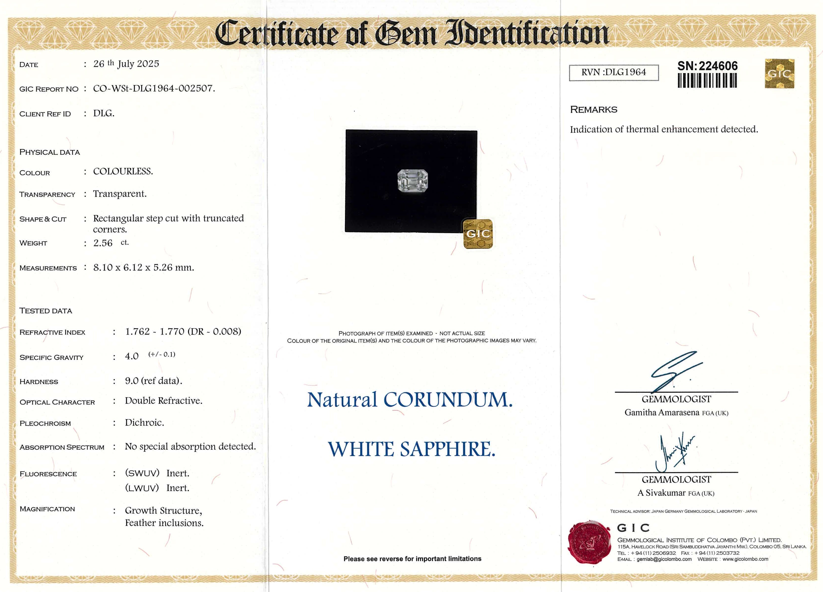 2.56 ct Colourless Emerald Cut Ceylon Sapphire Heated Gemstone