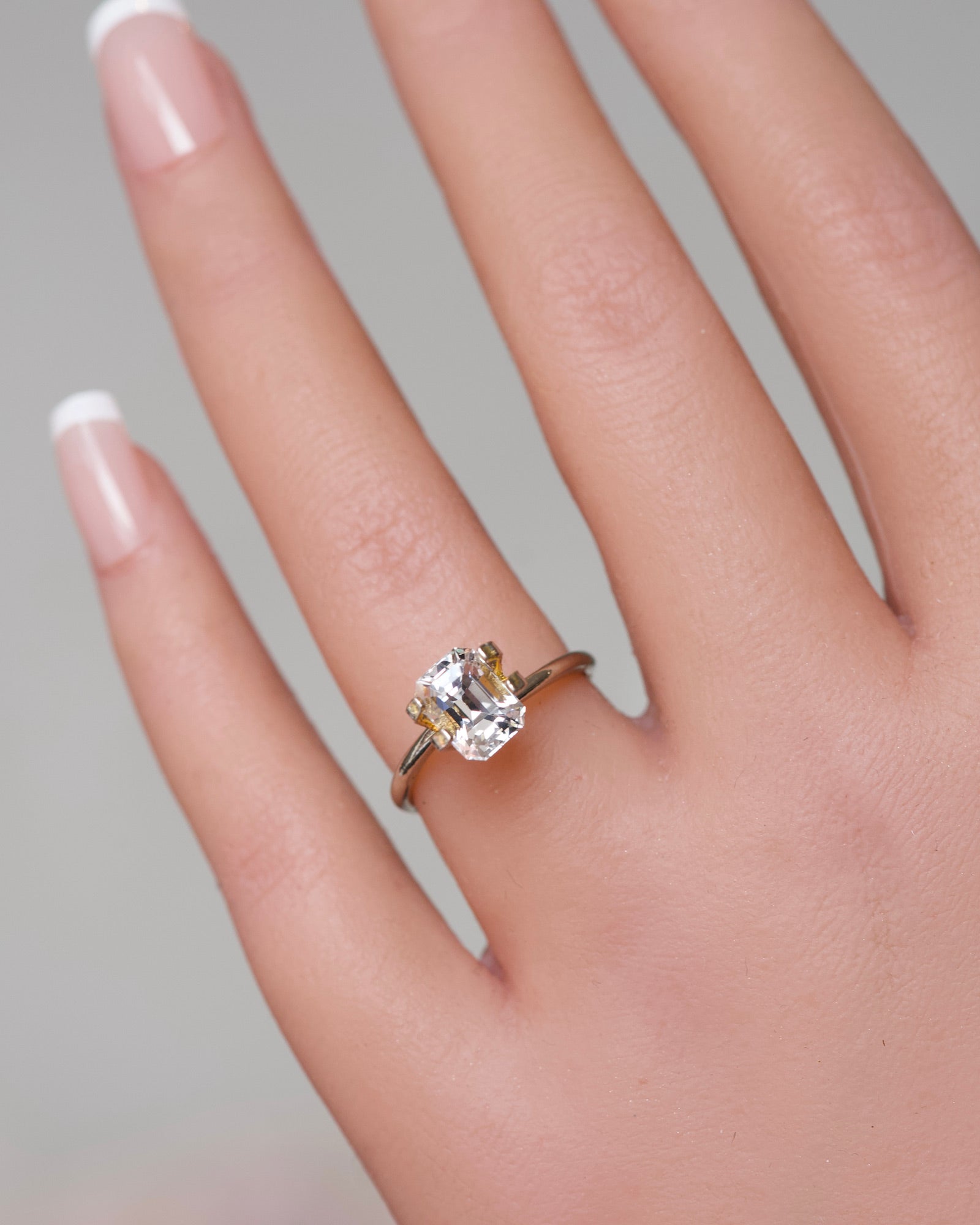 heated colourless emerald cut sapphire gem from ceylon