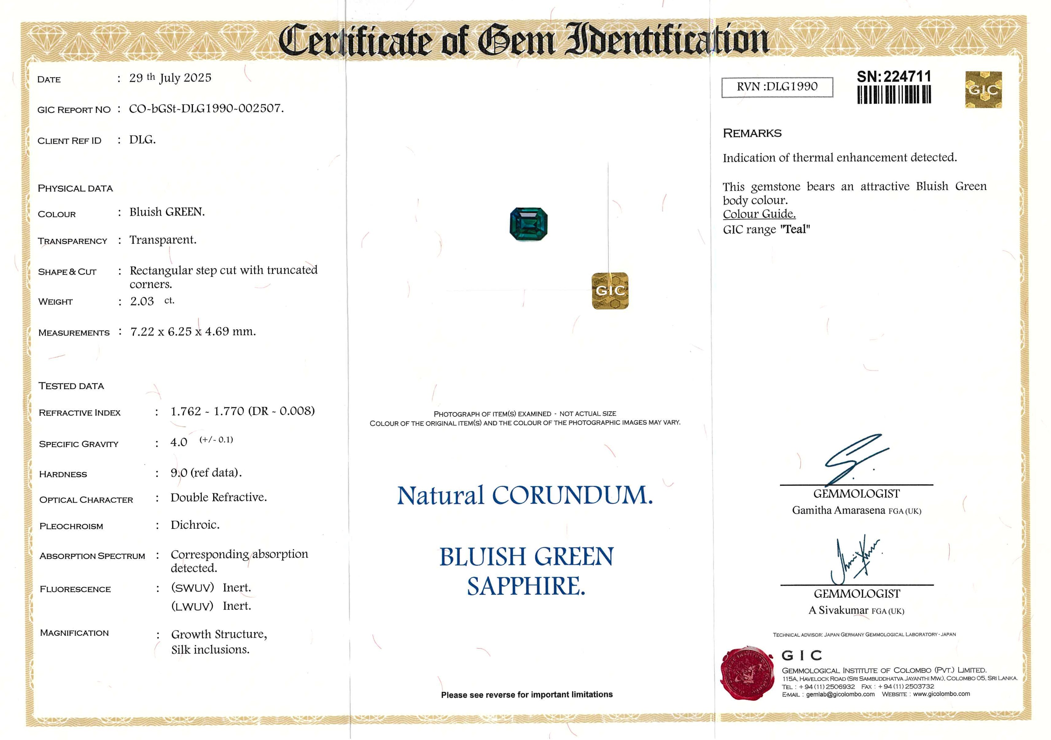 2.03 ct Teal Emerald Cut Madagascar Sapphire Heated Gemstone