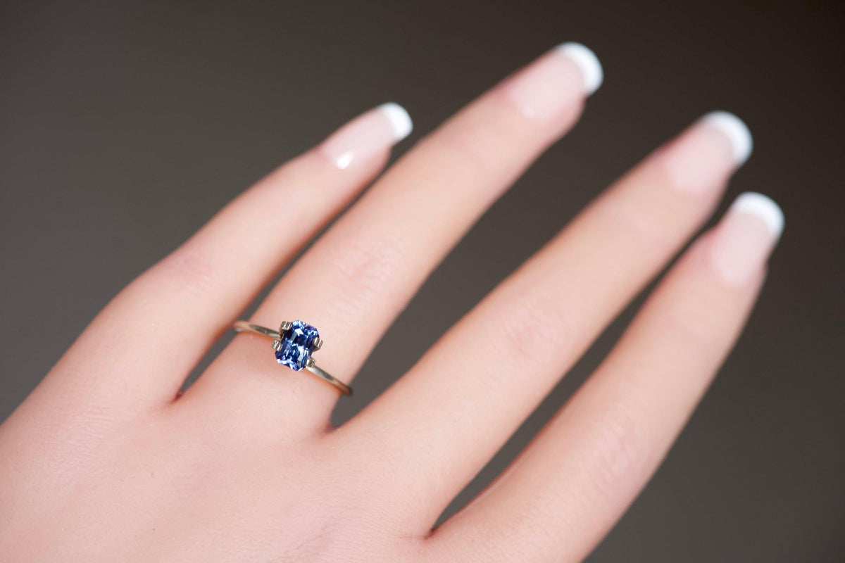 rectangular mixed cut blue sapphire gem