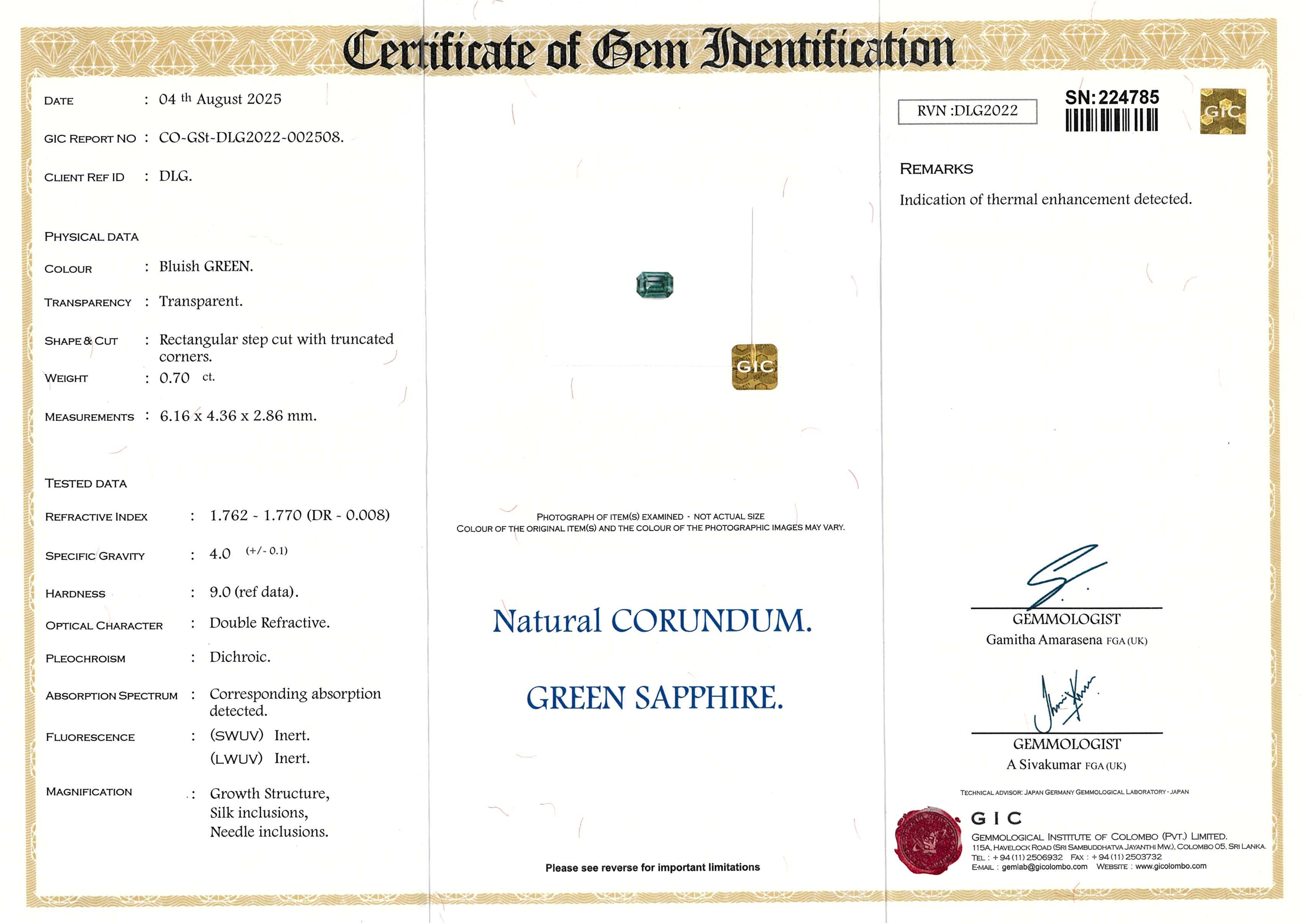 0.70 ct Bluish Green Emerald Cut Madagascar Sapphire Heated Gem