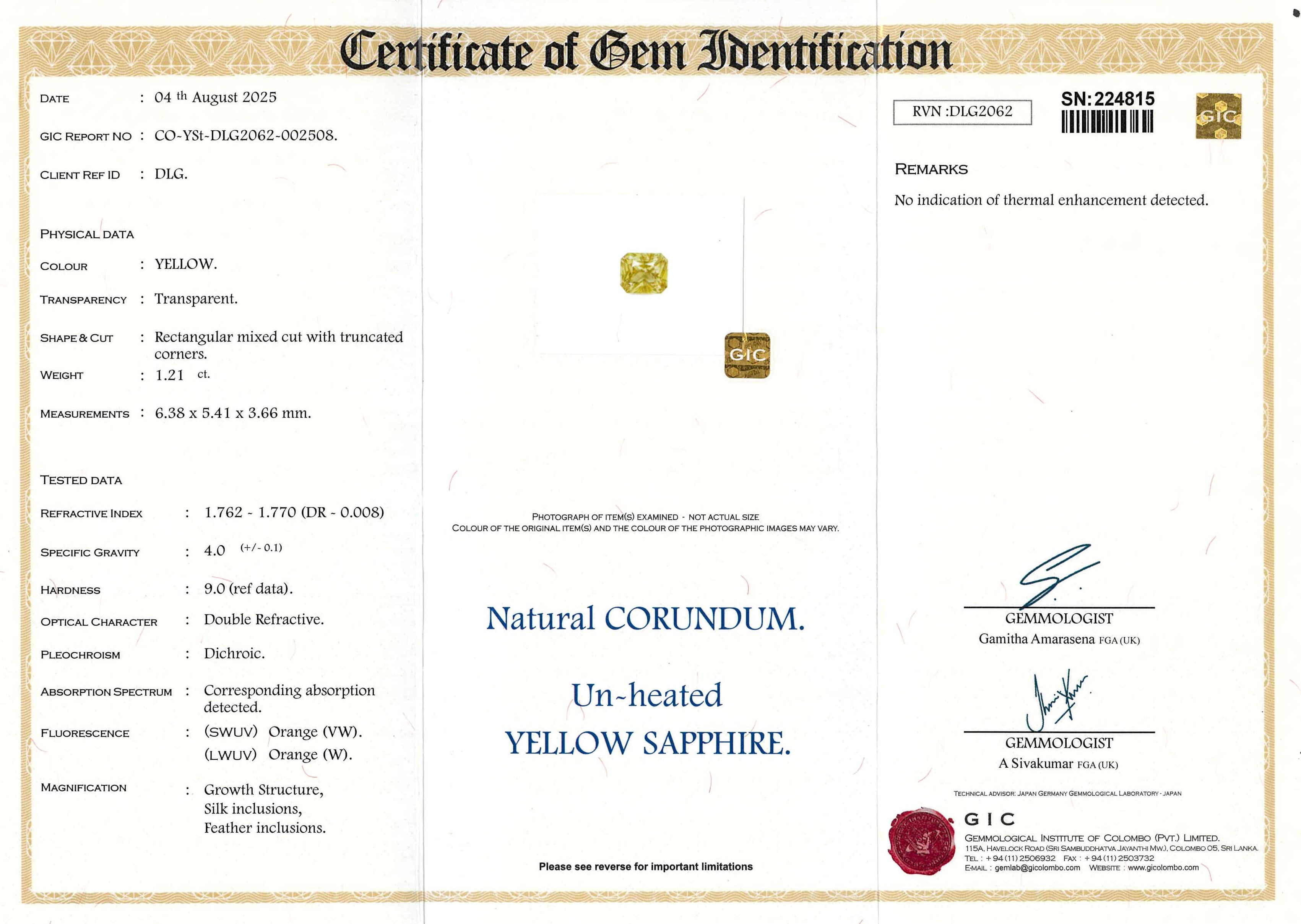 1.21 ct Canary Yellow Radiant Cut Ceylon Sapphire Unheated Gem