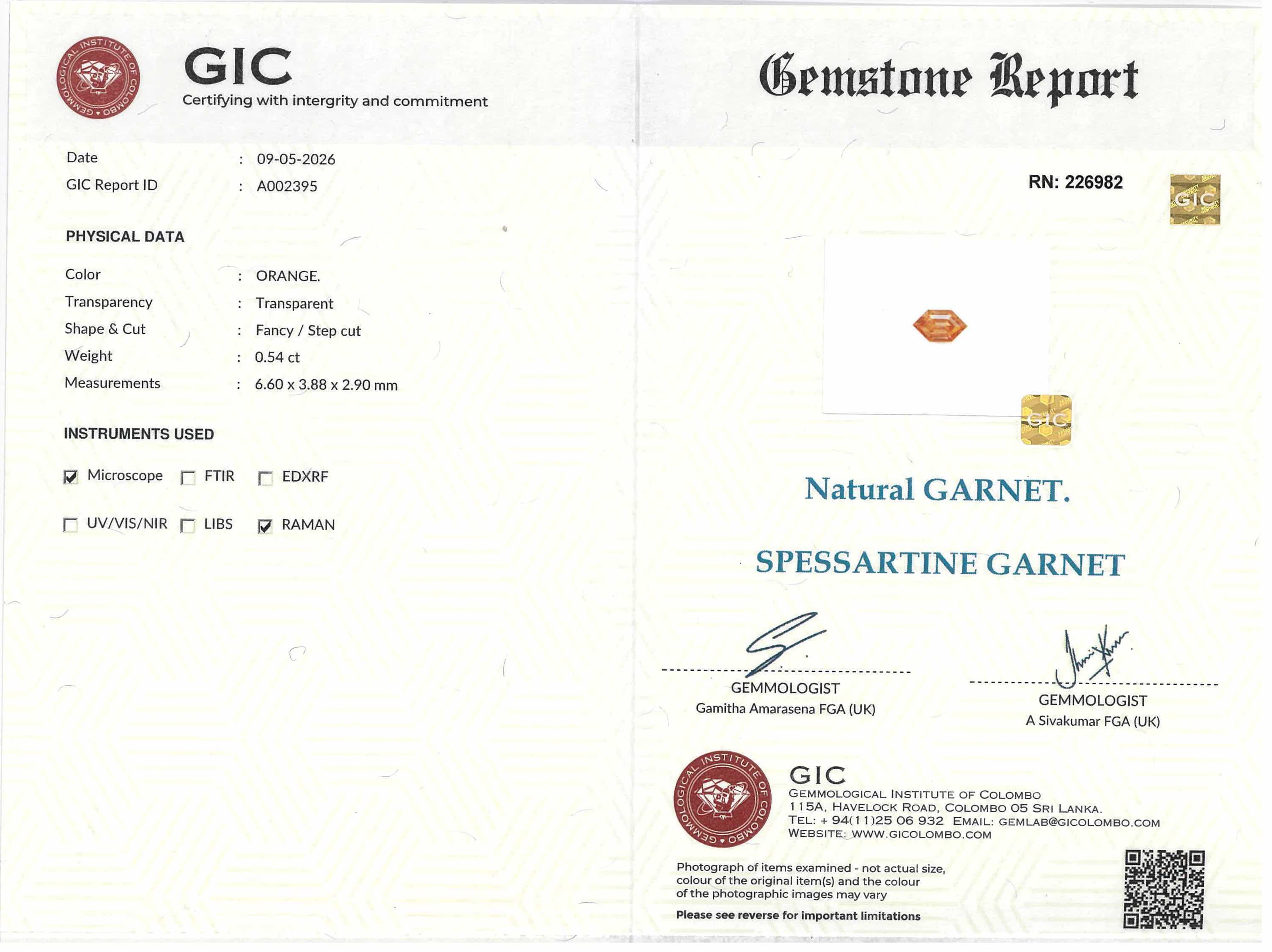 0.54 ct Fancy Cut Spessartine Garnet Orange Gemstone