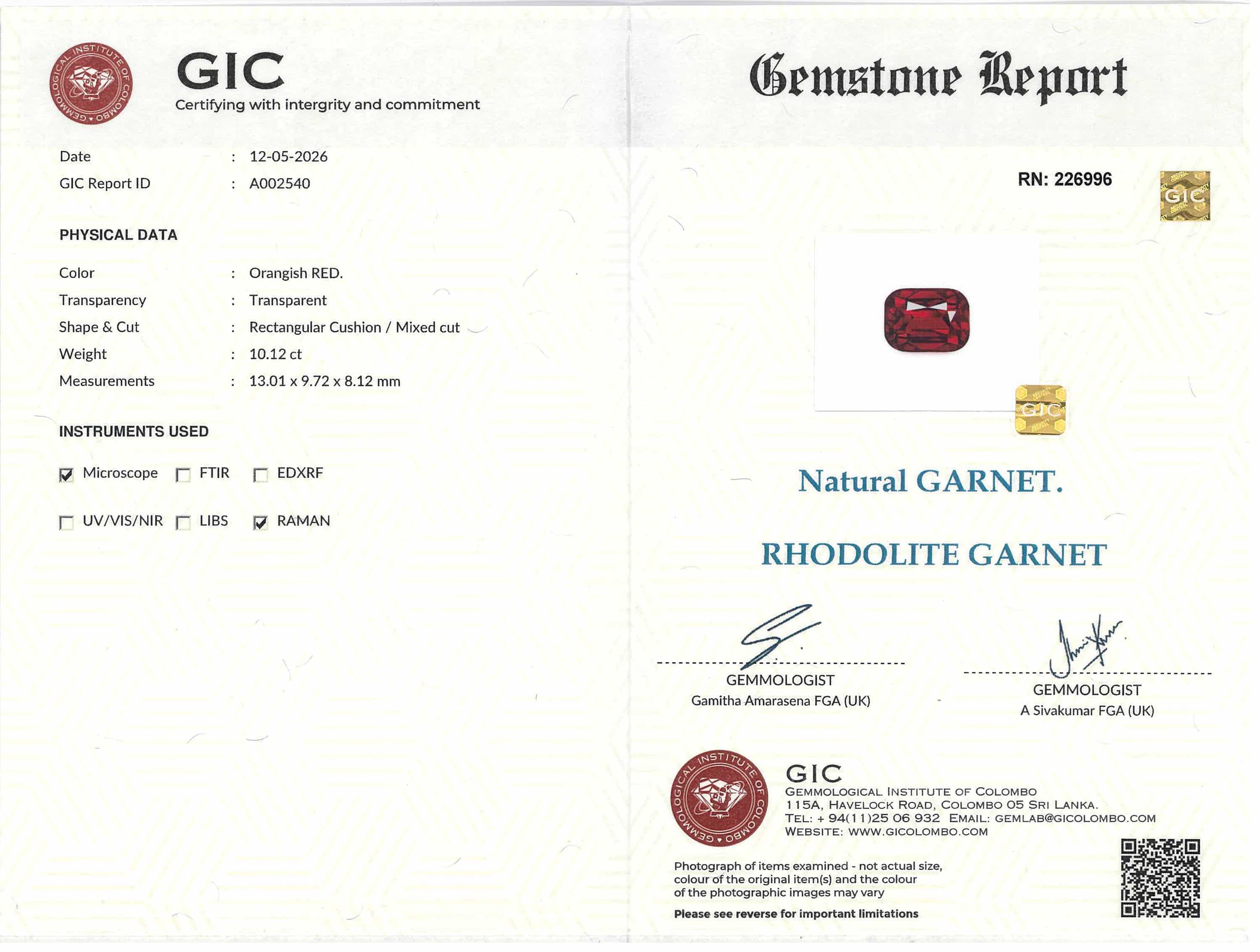 10.12 ct Rectangular Cushion Cut Rhodolite Garnet Gemstone
