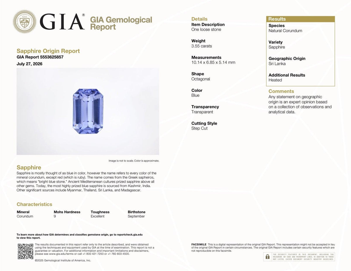 3.55 ct Medium Blue Sapphire GIA Certified Heated Emerald Cut Gemstone