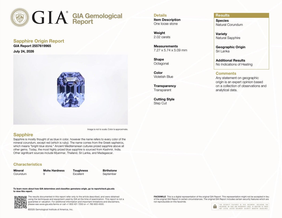2.02 ct Vivid Sky blue Sapphire GIA Certified Unheated Emerald Cut Gem