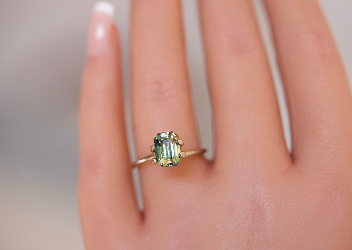 3.67 ct Greenish Yellow Sapphire GIA Certified Unheated Emerald Cut Gemstone
