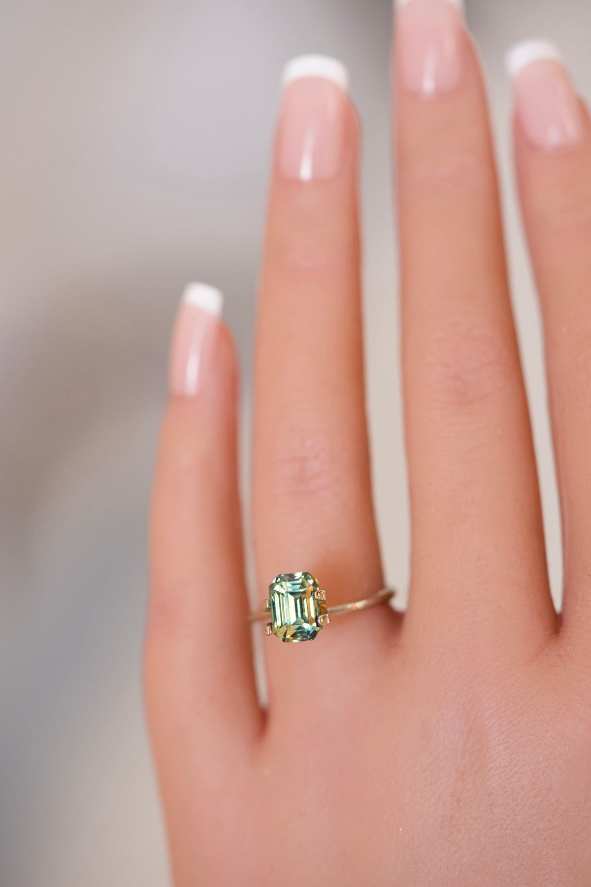 3.67 ct Greenish Yellow Sapphire GIA Certified Unheated Emerald Cut Gemstone