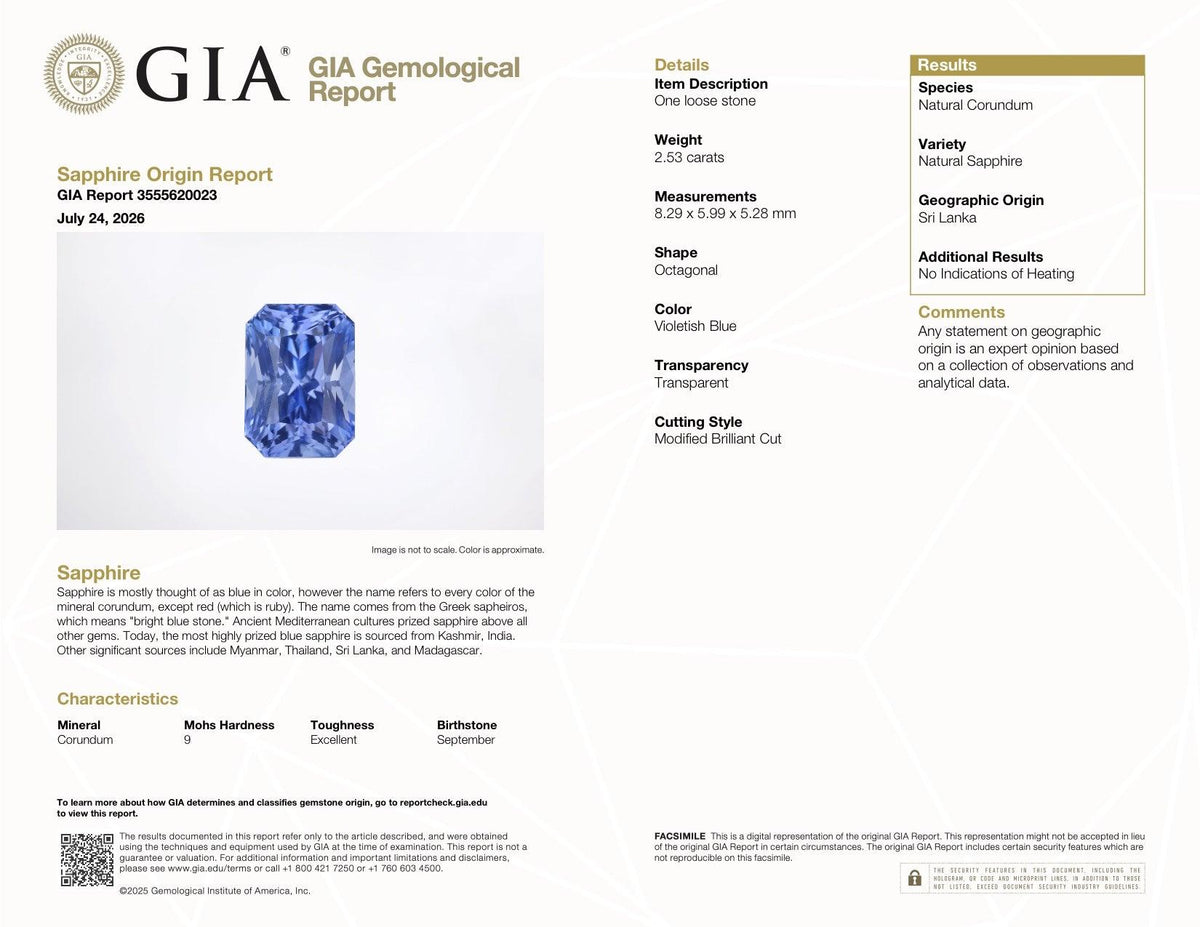 2.53 ct Medium Cornflower Blue Sapphire GIA Certified Unheated Radiant Cut Gem